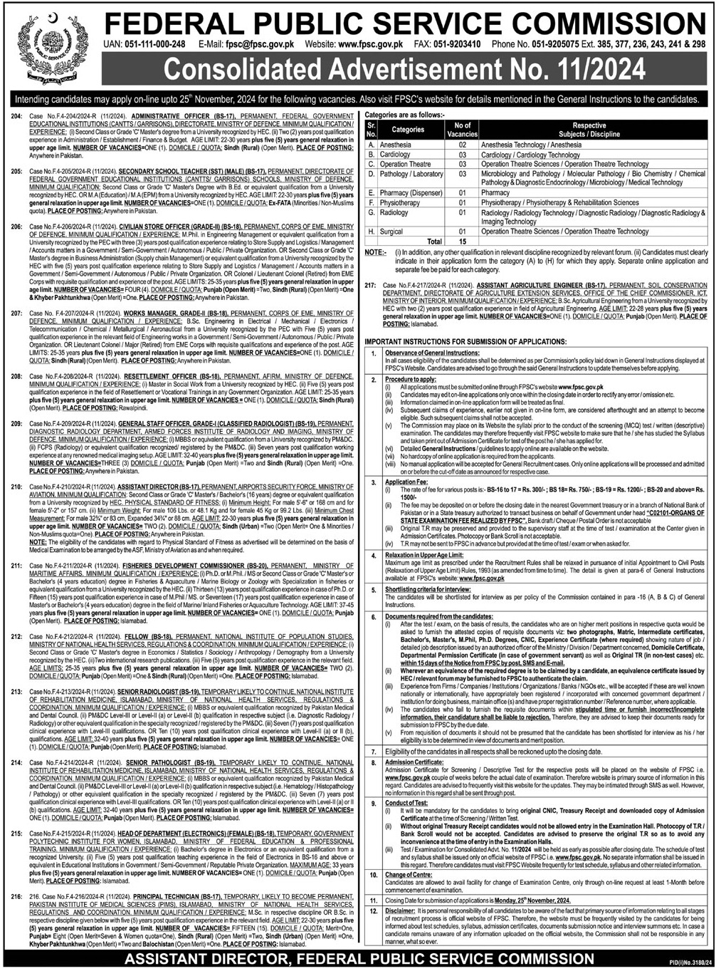 FPSC November 2024 Jobs In Pakistan - Apply Now