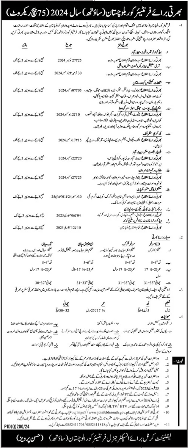 Frontier Core Balochistan Jobs 2024 - FC Recruitment Details