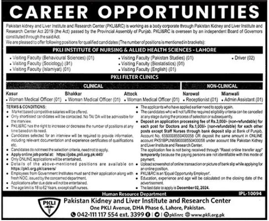 How to Apply for PKLI Jobs 2024 - Pakistan Kidney and Liver Institute and Research Centre