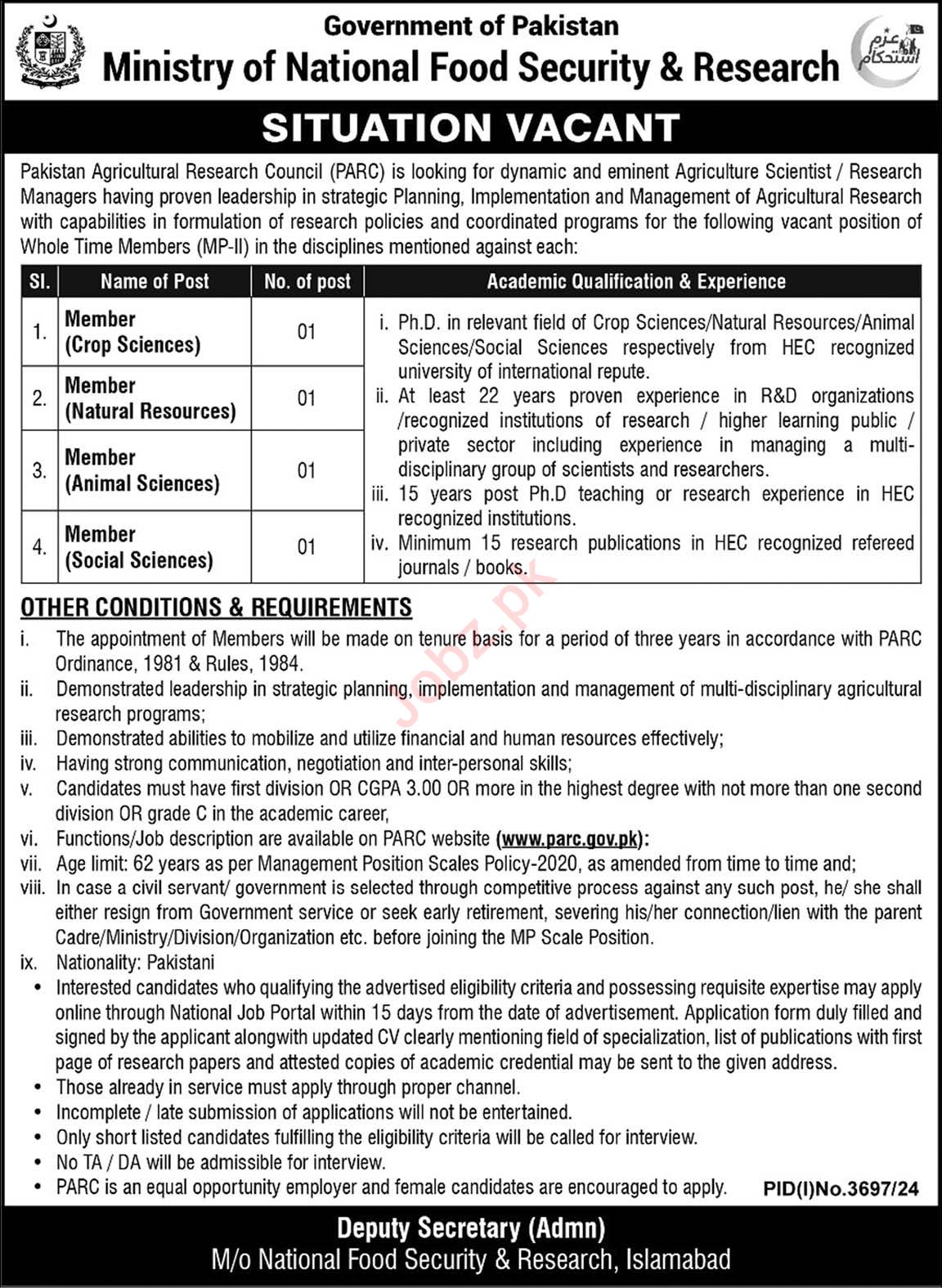 Ministry of National Food Security & Research MNFSR Jobs 2024