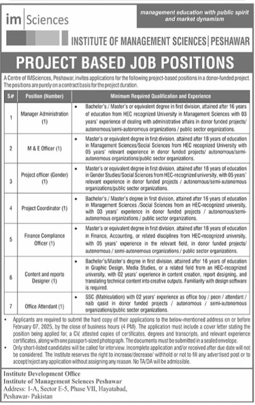 Government Jobs at Institute of Management Sciences Peshawar 2025