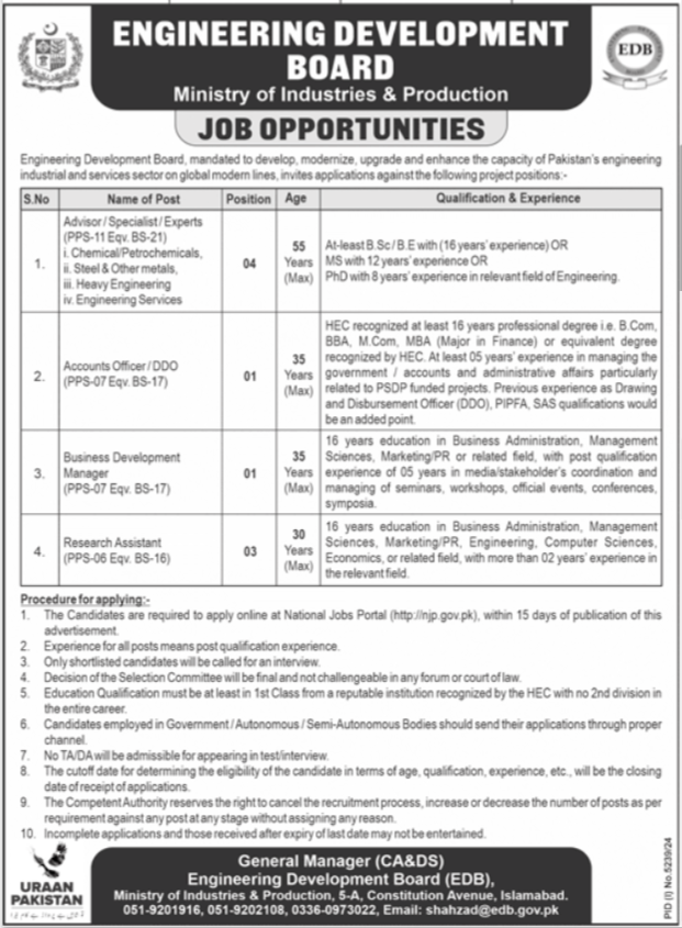 Ministry of Industries and Production Jobs 2025 – Apply Now!